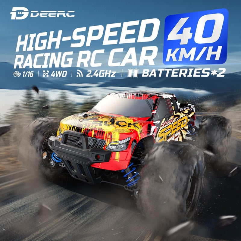 DEERC RC Cars High Speed Remote Control Car for Adults Kids 30+MPH, 1:16 Scales 4WD Off Road RC Monster Truck,Fast 2.4GHz All Terrains Toy Trucks Gifts for Boys,2 Batteries for 40Min Play - Image 2